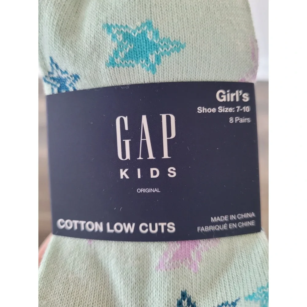 GAP‎ Kids Girls Cotton Low Cut Socks 8 Pairs Shoe Size 7-10 Stars #HH